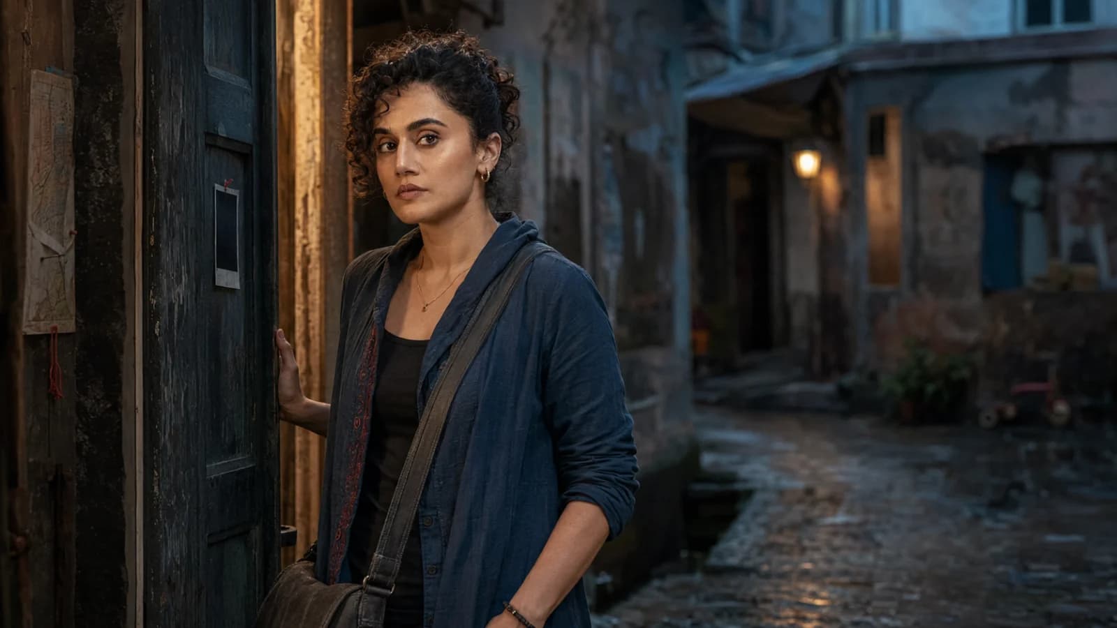 Taapsee Pannu portrayed as Bani in a cinematic editorial setting inspired by the action thriller Gandhari.
