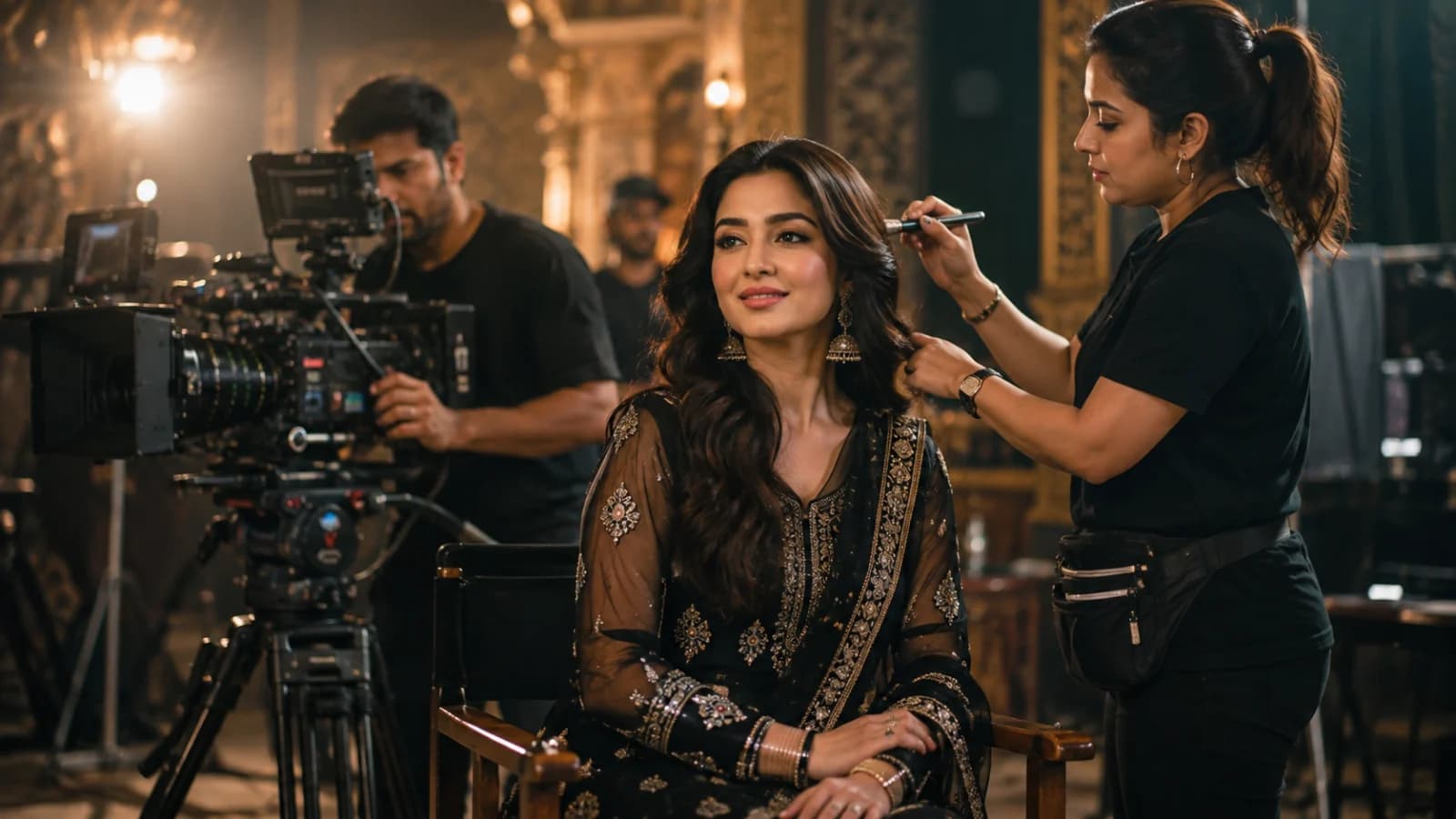 Pakistani actors and crew prepare an Urdu-language production aimed at international streaming audiences.
