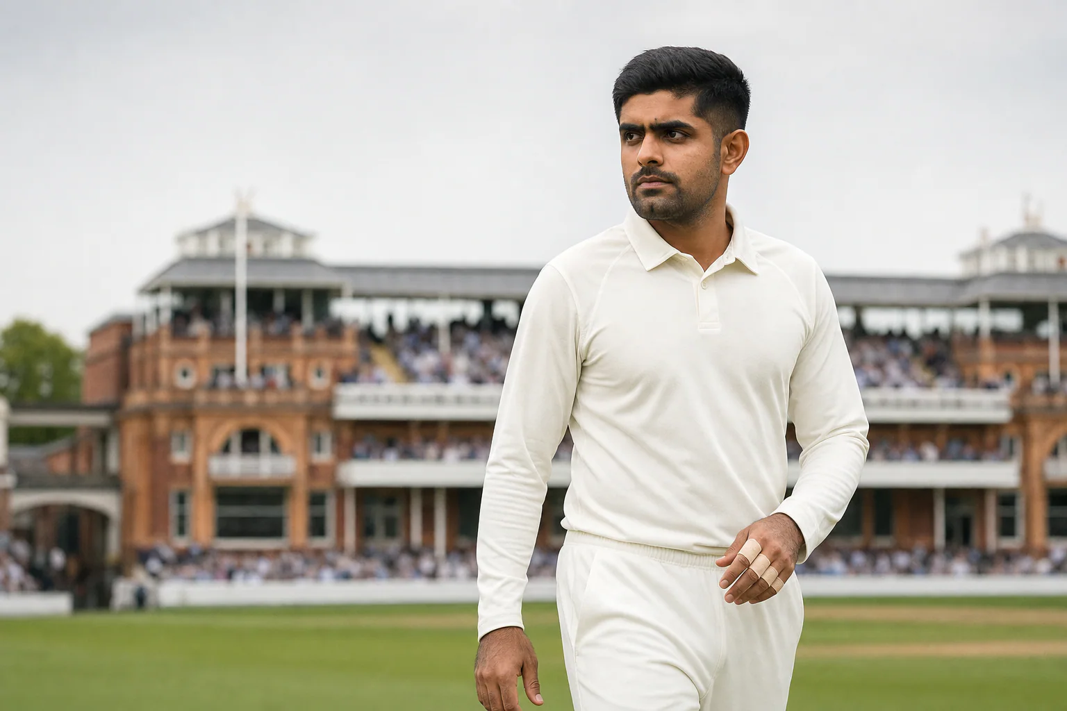 Babar Azam stands at Lord’s as Pakistan assesses his return from a finger injury for the second Test.