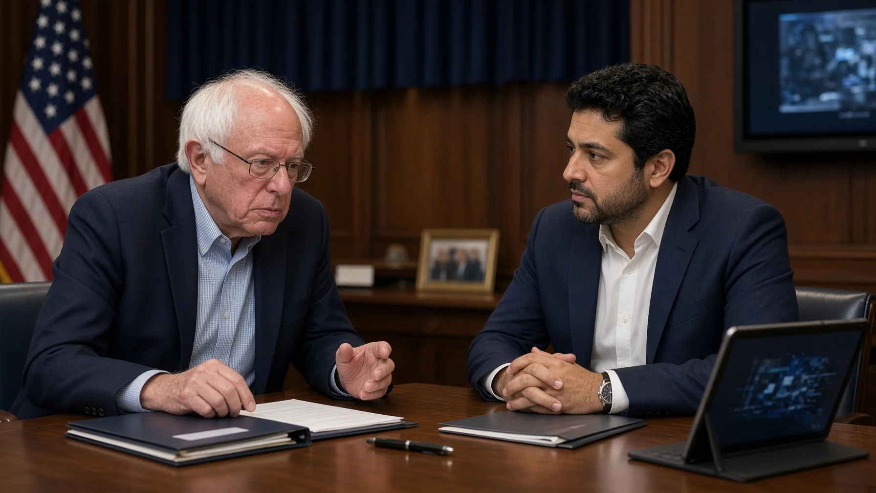 Bernie Sanders and Greg Casar discuss proposed U.S. legislation targeting artificial superintelligence and advanced AI development.