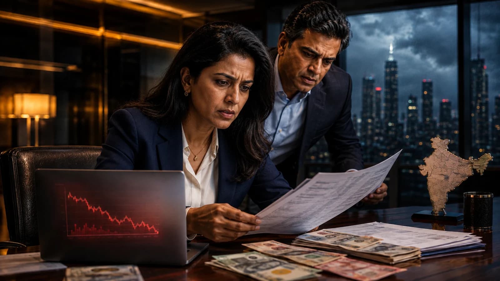 Indian-American NRI reviews foreign-currency deposit documents as India’s $73 billion FCNR inflow surge nears its deadline.