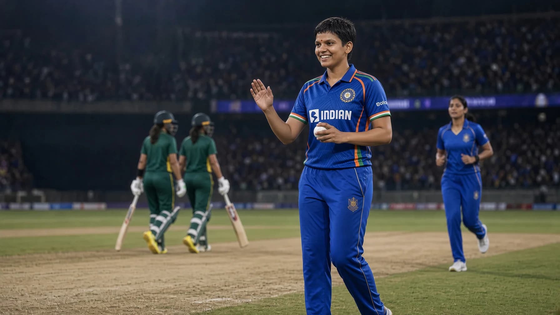 Deepti Sharma celebrates a wicket for India during their Women’s Asia Cup win over Thailand in Dubai.