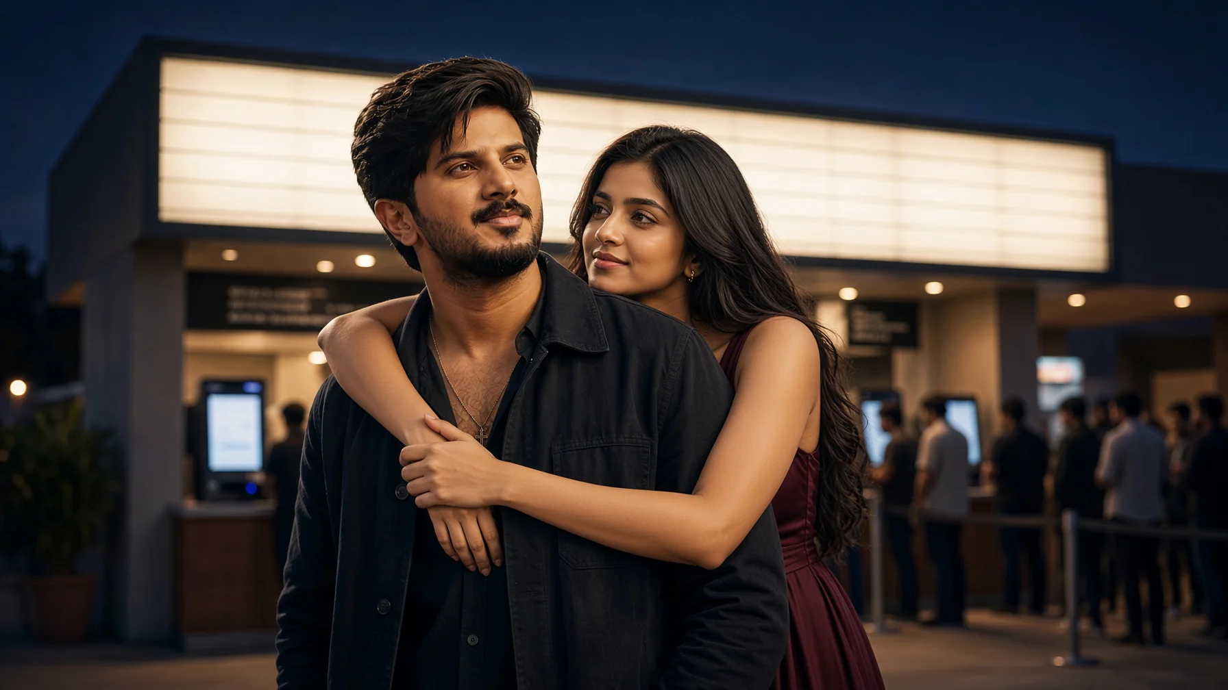Dulquer Salmaan outside a modern cinema entrance in a hero visual for I’m Game’s CBFC clearance and advance bookings.