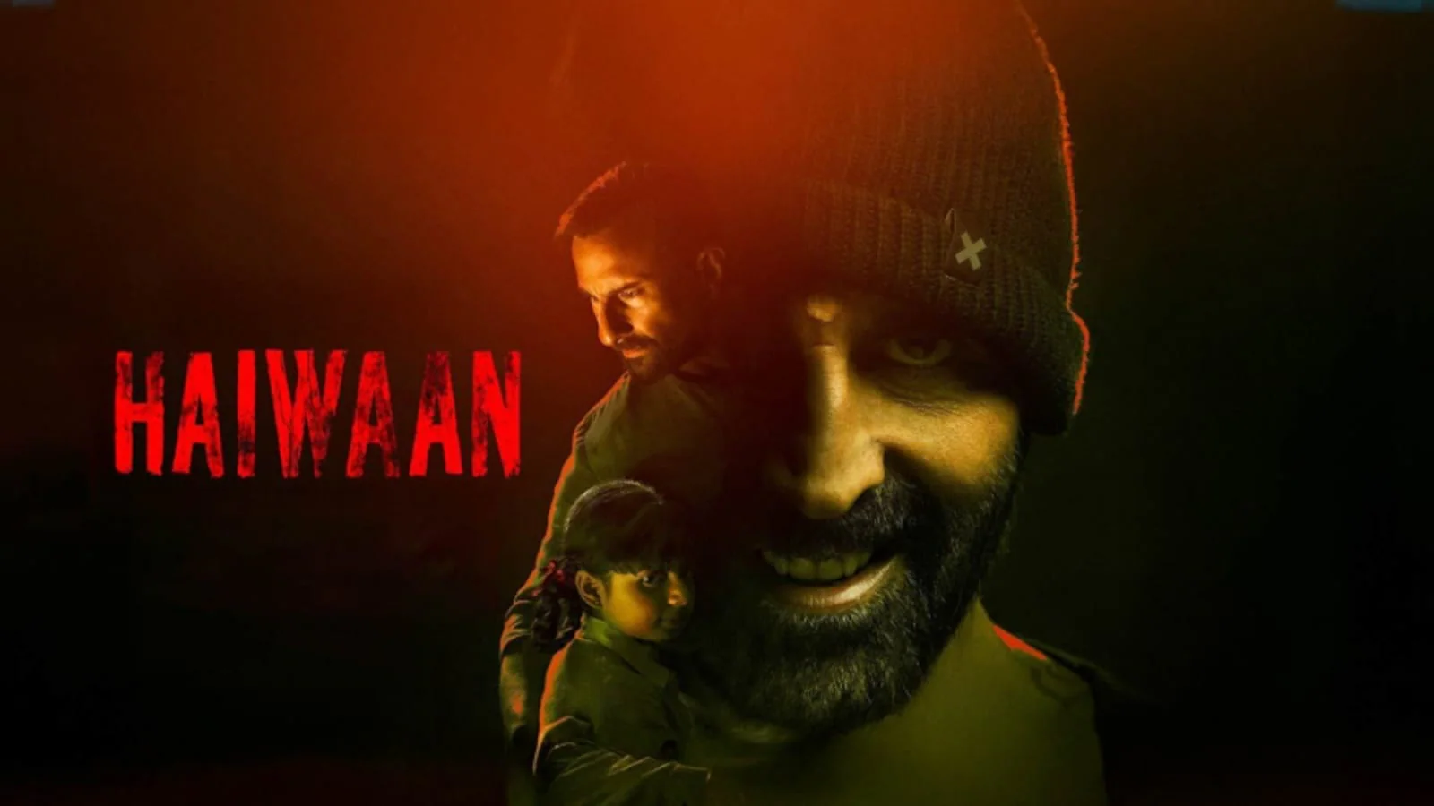 Akshay Kumar and Saif Ali Khan face off in a tense promotional-style visual for Priyadarshan’s Hindi thriller Haiwaan.
