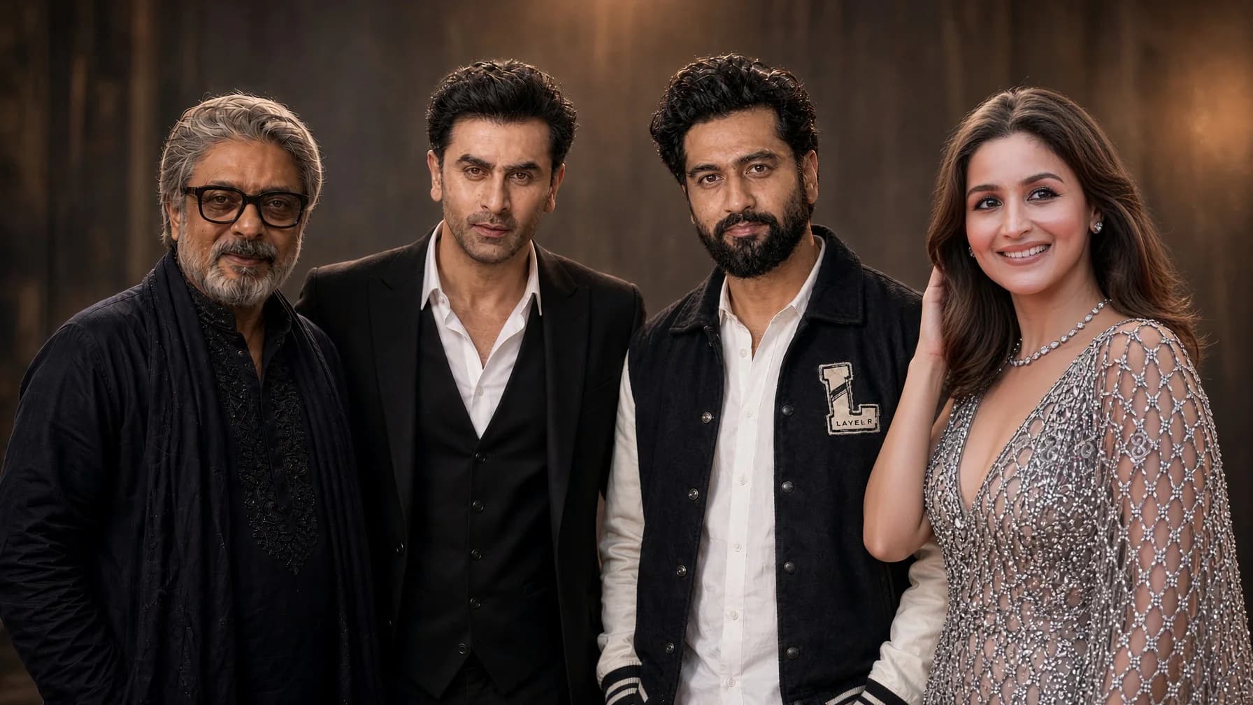 Sanjay Leela Bhansali with Ranbir Kapoor, Alia Bhatt and Vicky Kaushal after Love & War completes filming.
