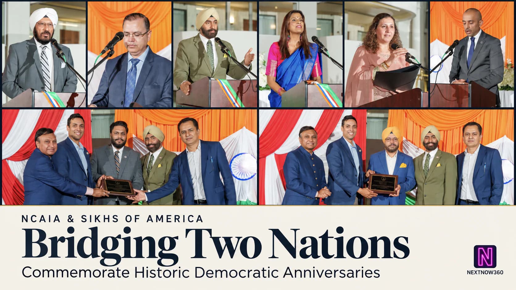 Sukhpal Singh Dhanoa and Varinder Singh are honored at an NCAIA diaspora gala in Rockville, Maryland.