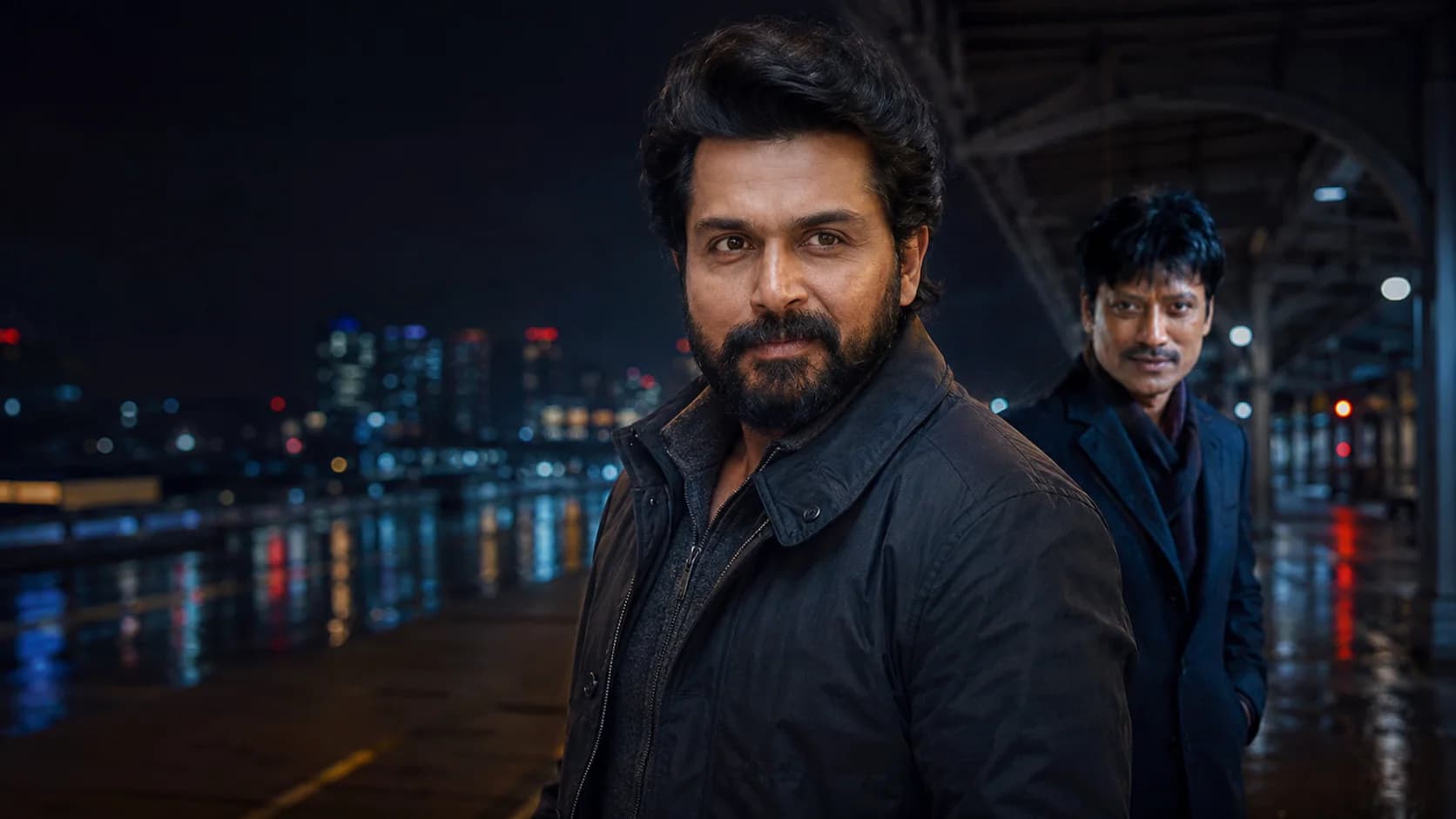 Karthi and SJ Suryah in a cinematic spy-thriller visual representing the newly released trailer for Sardar 2.