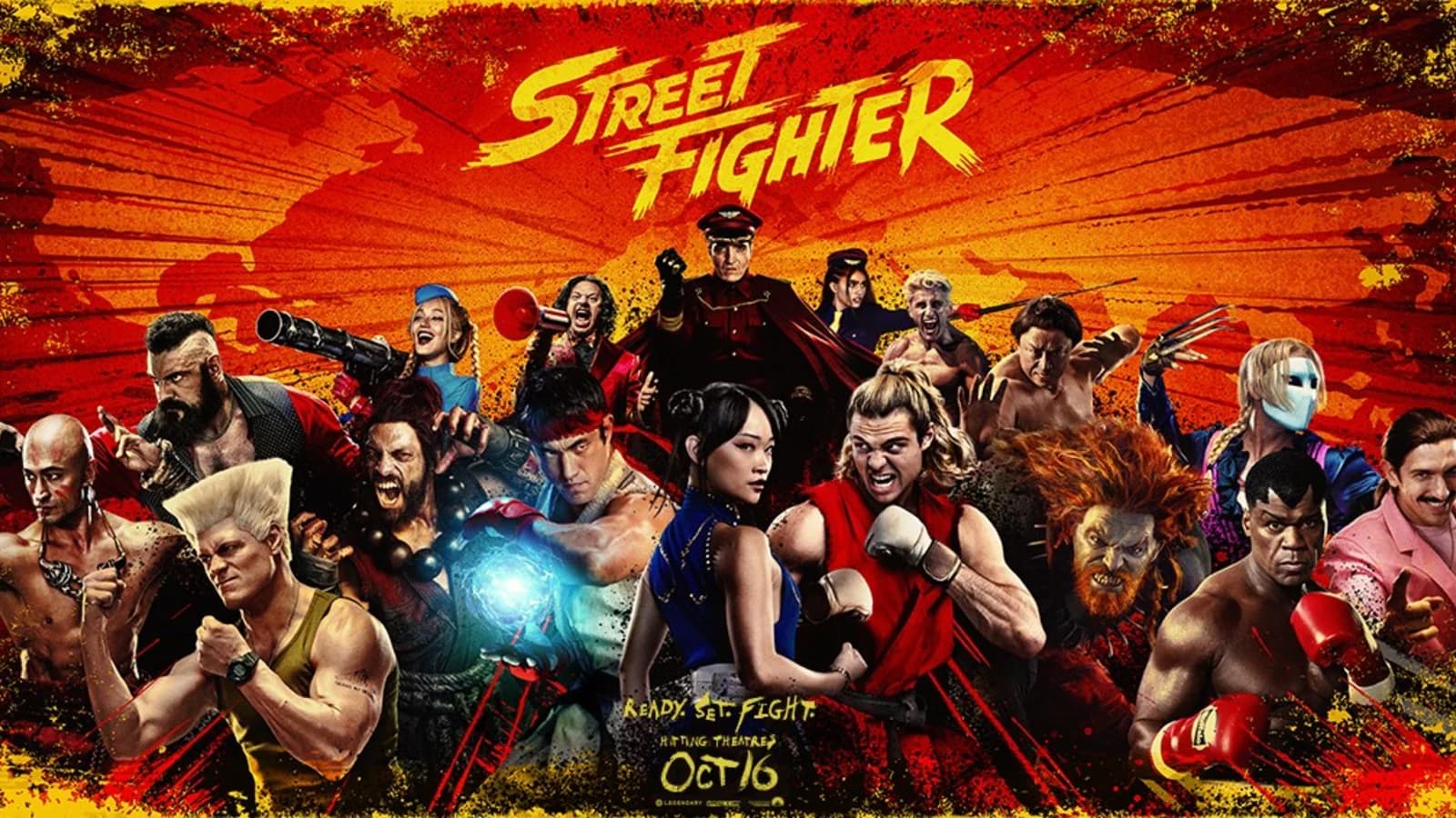 Andrew Koji as Ryu leads the new Street Fighter film’s World Warrior Tournament scene with Ken and Chun-Li behind him.