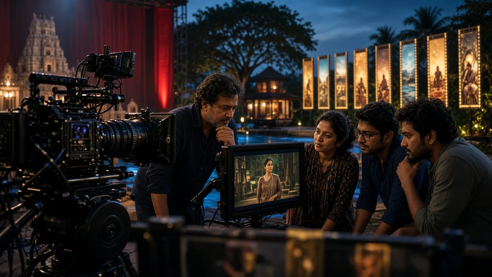 A South Indian film crew works around a cinema camera as Tamil, Telugu and Malayalam storytelling expands across global streaming.