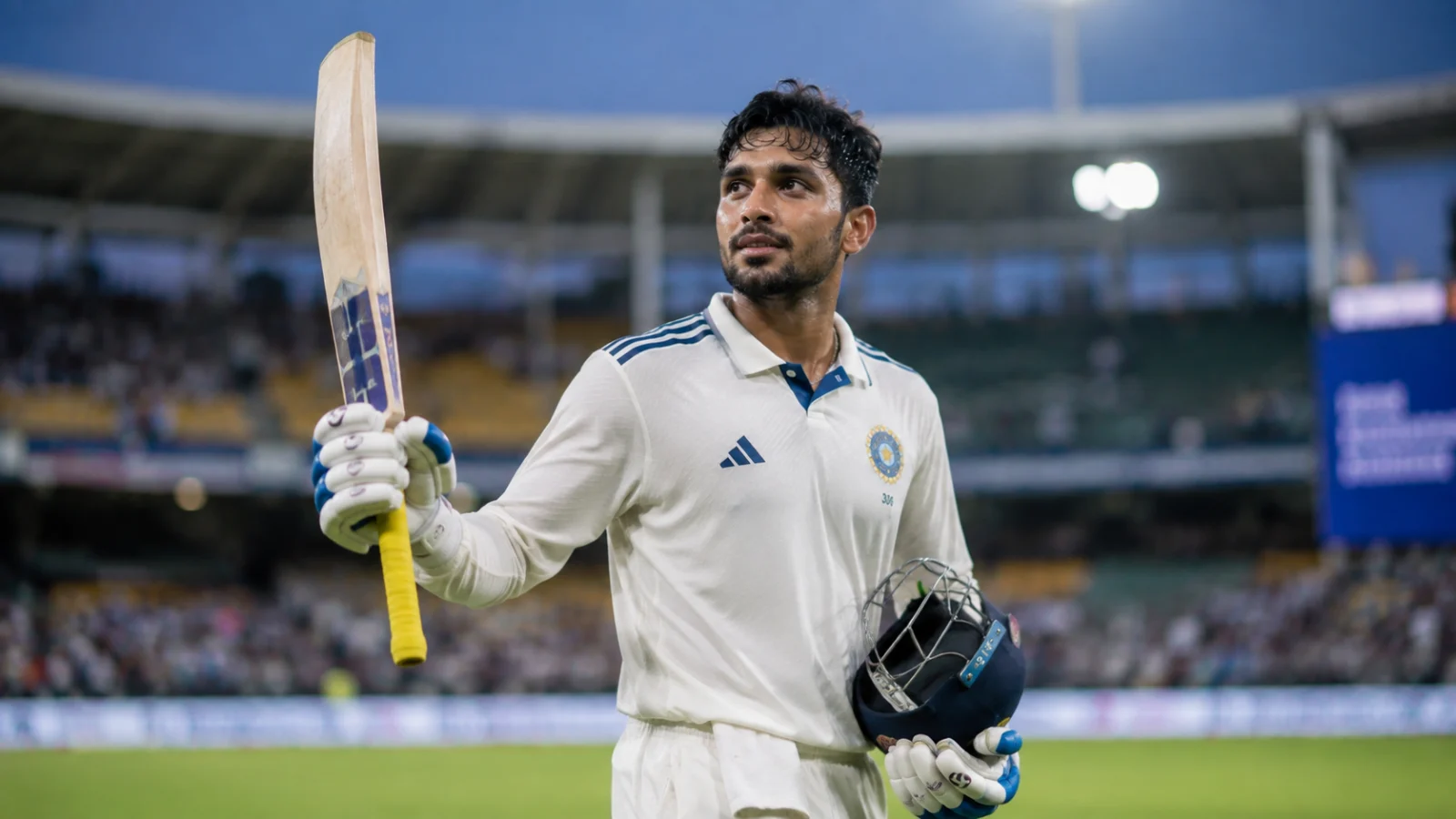 Dhruv Jurel celebrates his century for India during the Colombo Test against Sri Lanka.