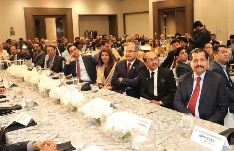 Ambassador Dr. Asad M. Khan addressing a large gathering of Pakistani Americans in Houston