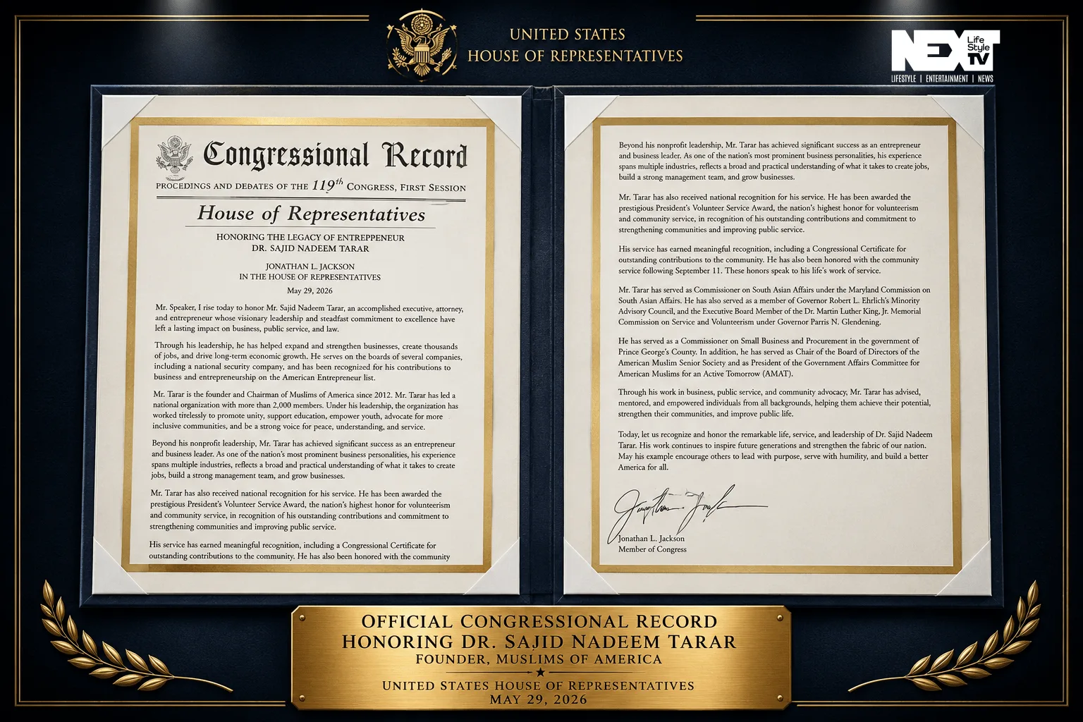 Dr. Sajid Tarar US Congress Recognition