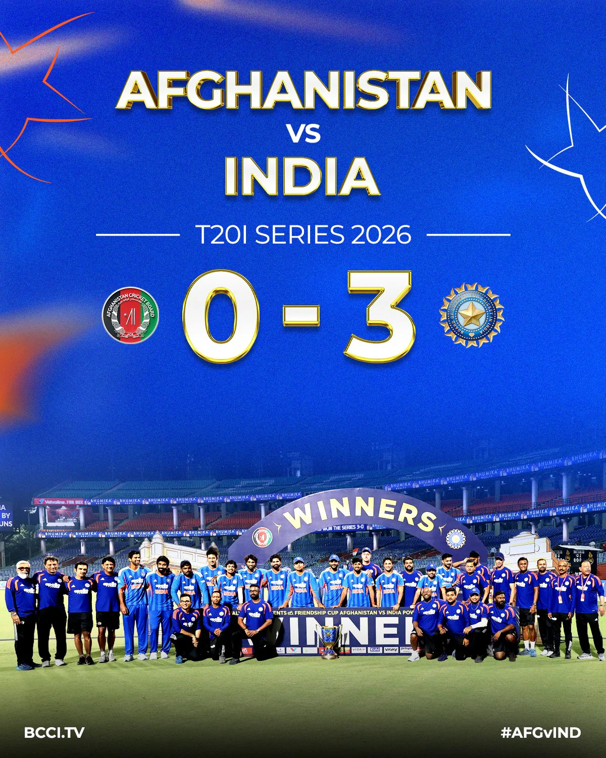 Abhishek Sharma’s 108 powers India to T20I sweep of Afghanistan. Abhishek Sharma’s 34-ball 108 set up India’s 127-run win over Afghanistan in Delhi and completed a 3-0 T20I series.